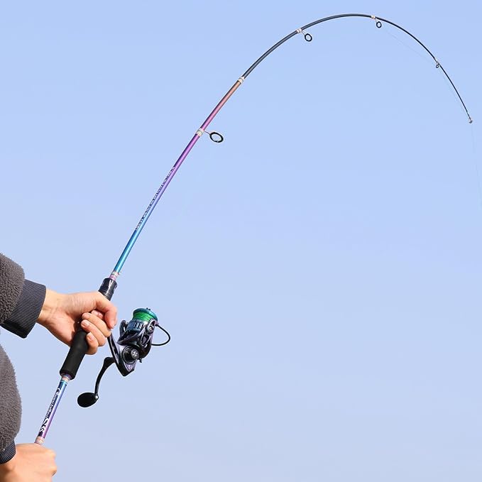 Sougayilang Spinning Fishing Reel Rod Combo, Two Pieces Colorful Poratble Light Weight Fishing Rod with Powerful Fishing Gear for Freshwater Bass Trout Fishing