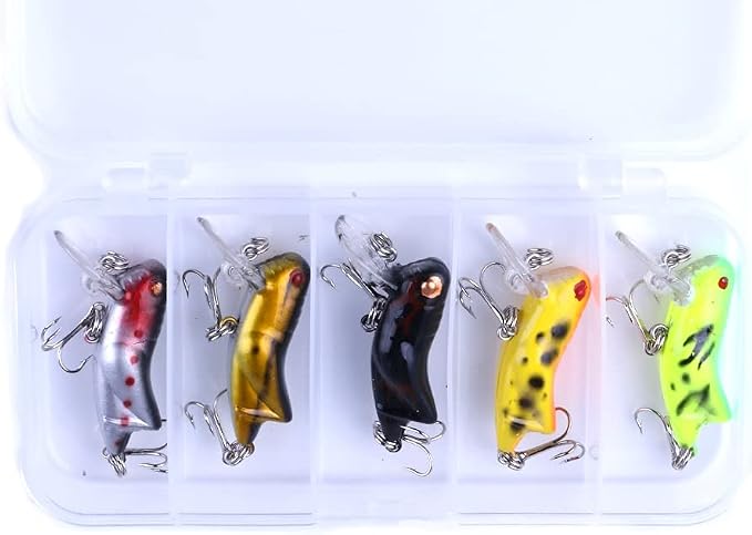 5pcs Crickhopper Cricket/Grasshopper Crankbait Fishing Lures, Grasshopper Bait Bionic Mini Fishing Topwater Lures for Freshwater and Saltwater for Bass Pike Walleye Trout Lures