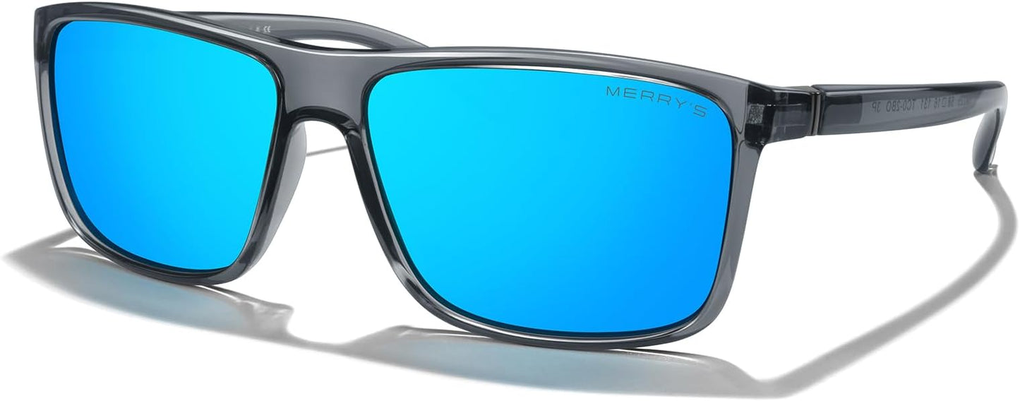 MERRY'S Rectangular Polarized Sports Sunglasses for Men Women Cycling Driving Fishing UV400 Protection S8225