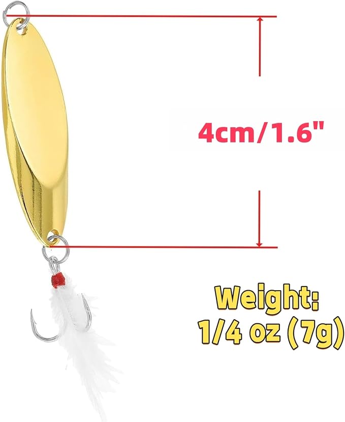Fishing Spoons Fishing Lures Hard Metal Spinner Baits Reflective Casting Spoon Treble Hooks Jigs for Freshwater Saltwater，10 PCS with Box