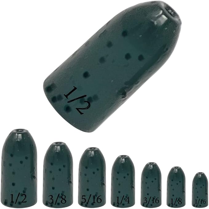 Reaction Tackle Tungsten Worm Weights for Bass Fishing - Bullet Shaped Sinkers/Fishing Weights - for Texas Rig and Carolina Rig/Size Stamped