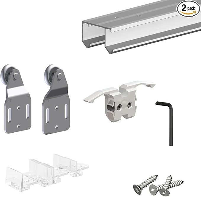 Sliding Closet Door Hardware Kit - 47-inch Double Track for 2 Bypass Doors Up to 100lbs - SLID'UP 110