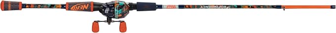 NERF® 5'6" Micro Spincast Combo | 5'6" Medium Action 2pc Fiberglass Rod | Micro Spinning Reel w/ 5.2:1 Gear Ratio | Pre-Spooled w/ 6lb Abrasion Resistant Line | NERF® Dart Practice Casting Plug