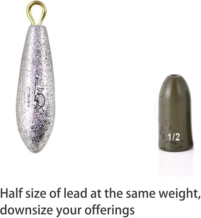 12 Pack Tungsten Bullet Fishing Weights, Insert Free Worm Sinkers, 1/8 3/16 1/4 3/8 1/2 oz