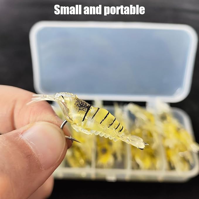 Soft Lures, 30PCS Shrimp Baits with Hook & Storage Box Realistic Swimbaits for Bass Trout Saltwater Freshwater