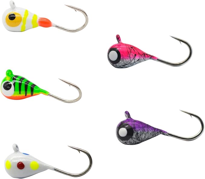 Tungsten Ice Fishing Jig Set Ice Fishing Lures, Max Sensitive Tungsten Tear Drop Ice Jig Head Hook for Panfish, Crappie, Walleye, Perch, Trout, Bluegill