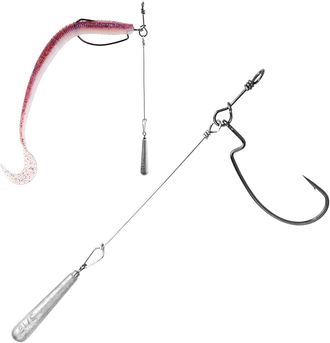 OJYDOIIIY Jika/Tokyo Rig (10/12 PCs) - Drop Shot Style Fishing Rigs with Weedless EWG Hooks (1/8 3/16 1/4 3/8 1/2oz) | Replaceable Hooks & Weights