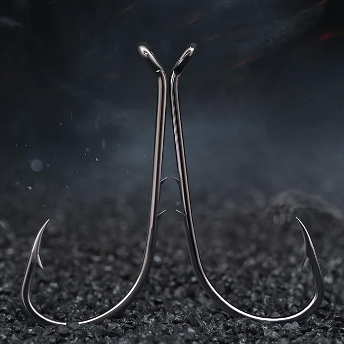 Baitholder Fishing Hooks 100 Pack - Double-Barbed Long Shank for Bluegill Bass Trout Walleye Black/Red, 8/0-#8