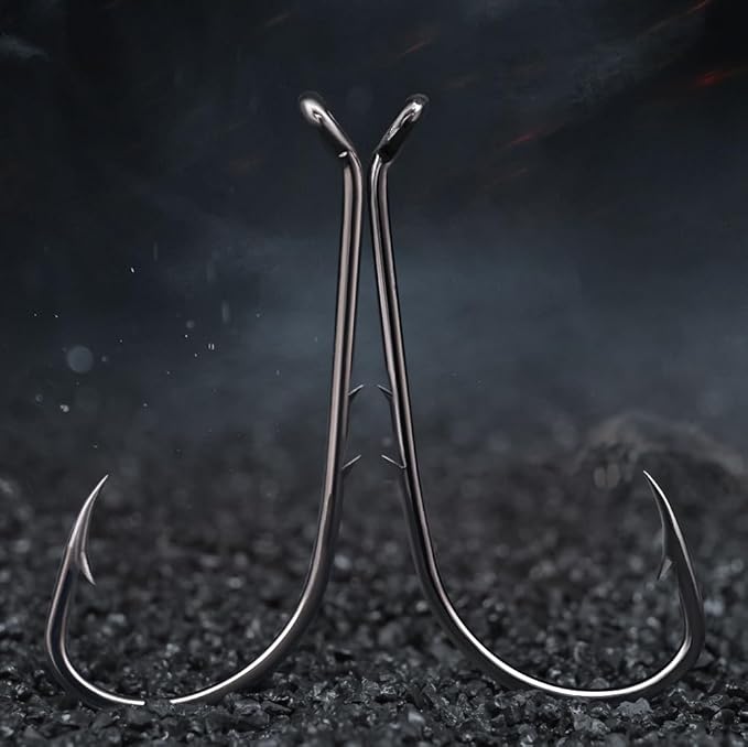 Baitholder Fishing Hooks 100 Pack - Double-Barbed Long Shank for Bluegill Bass Trout Walleye Black/Red, 8/0-#8