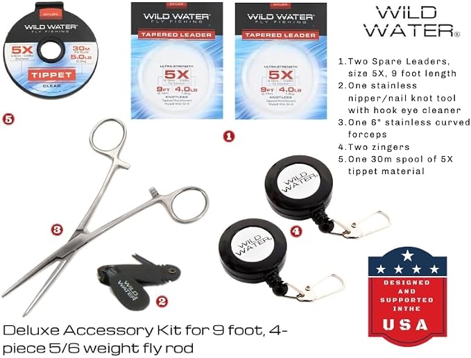Wild Water Fly Fishing Combo Starter Kit with CNC Machined Fly Reel, 9 Foot, 4-Piece, 5/6-Weight Graphite Fly Rod with Cork Handle, Accessories, Carrying Case, Fly Box Case & Fishing Flies