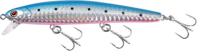 LITTMA California Surf Fishing Lures Saltwater Jerkbait Crankbait Surf Minnow 110/125 - Metallic Sardine Super Glow & Pearl Pink Belly Glow Lures for Halibut & Striper Fishing