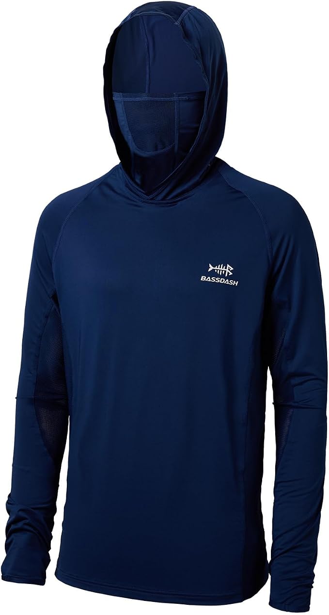 BASSDASH UPF 50+ Men’s Long Sleeve Fishing Shirt with Mask UV Neck Gaiter Hoodie
