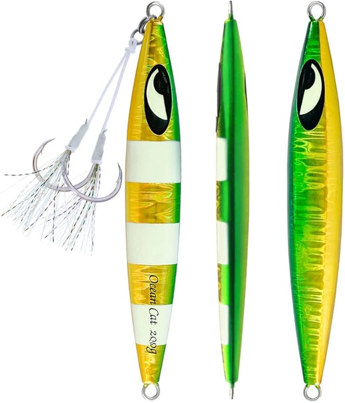 OCEAN CAT Lead Metal Flat Slow Fall Pitch Fishing Jigs Lures Sinking Vertical Jigging Bait with Butterfly Hook for Saltwater Fishing