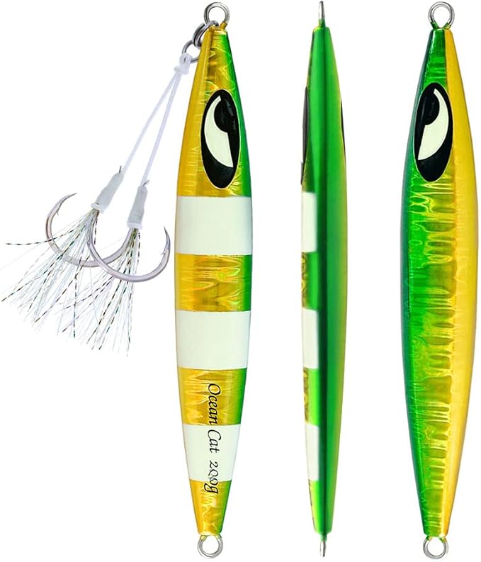 OCEAN CAT Lead Metal Flat Slow Fall Pitch Fishing Jigs Lures Sinking Vertical Jigging Bait with Butterfly Hook for Saltwater Fishing