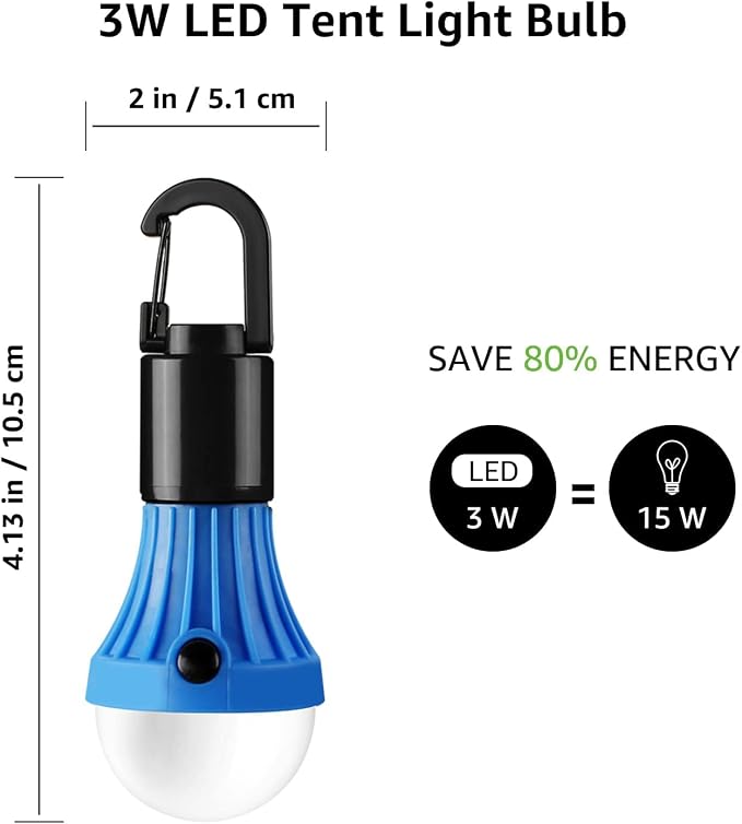 Lepro Portable LED Camping Lantern, Camping Essentials with 3 Lighting Modes, Hanging Tent Light Bulbs with Clip Hook for Camping, Hiking, Hurricane, Power Outages, Batteries Included, 4 Packs