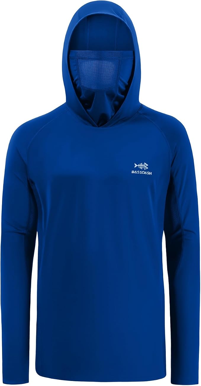 BASSDASH UPF 50+ Men’s Long Sleeve Fishing Shirt with Mask UV Neck Gaiter Hoodie