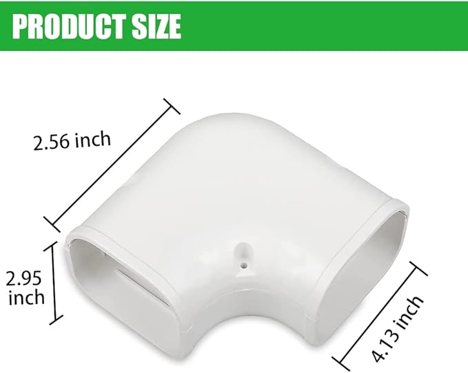 Mini-Split Line Cover Accessories: 4" Width Flat Elbow for Mini Split AC & Central AC, White