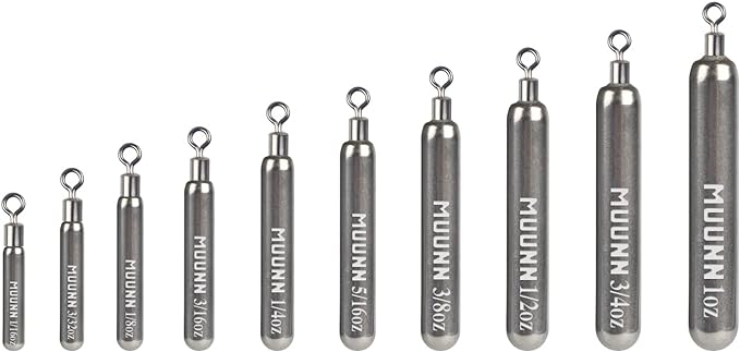 10 Pack Tungsten Skinny Drop Shot Weights, Pencil Sinkers with Round Eye for Free Rig & Finesse Bass Fishing, Drop Shot Rig Weights