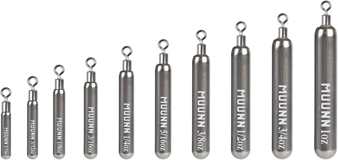 10 Pack Tungsten Skinny Drop Shot Weights, Pencil Sinkers with Round Eye for Free Rig & Finesse Bass Fishing, Drop Shot Rig Weights
