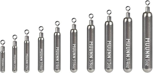 10 Pack Tungsten Skinny Drop Shot Weights, Pencil Sinkers with Round Eye for Free Rig & Finesse Bass Fishing, Drop Shot Rig Weights