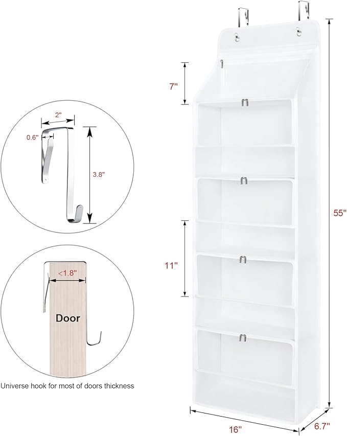Univivi Hanging Yarn Storage Organizer with 5 Zipper Closure Compartments, Large Capacity Knitting Organizer Storage, Over the Door Hanging Yarn Holder for Knitting Needles,Crochet Hooks (Clear White)