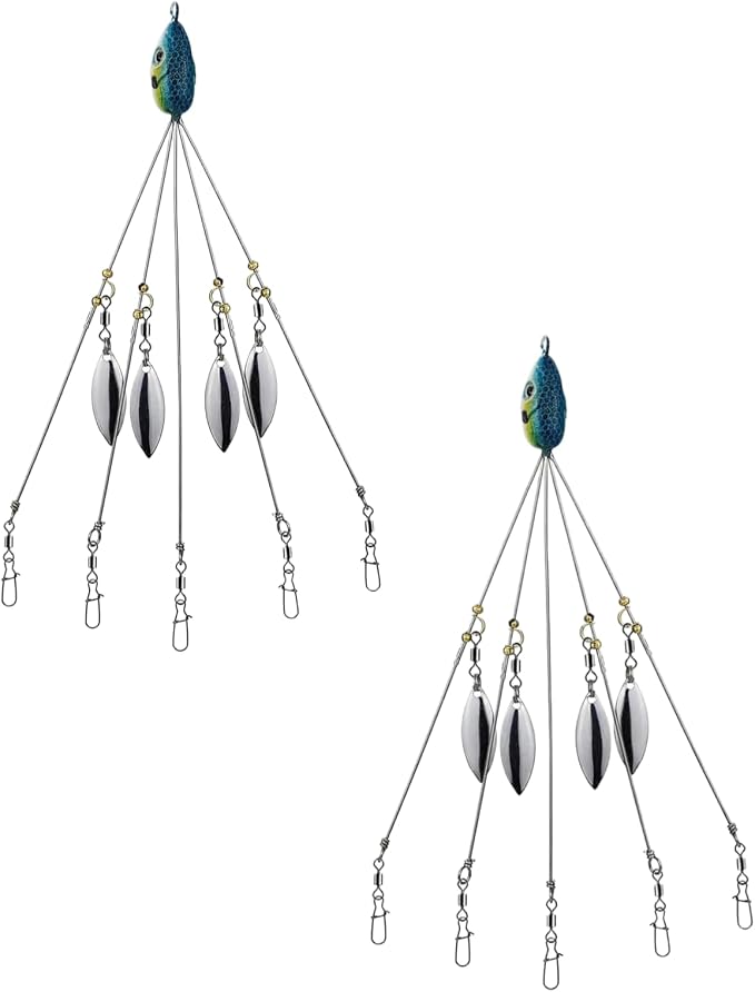 2Pcs Umbrella Rigs for Bass Stripers Fishing, Blue Freshwater Fishing Swimbait Lures Rig Kit, Lures, Baits and Attractants，Bait Rigs