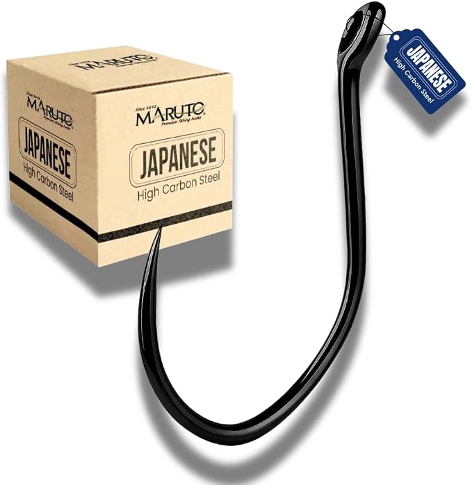 Maruto Barbless Grabber Sickle Fishing Hooks, Strong Japanese High Carbon Steel, Sizes #1 to 5/0, Black, Red & Pink