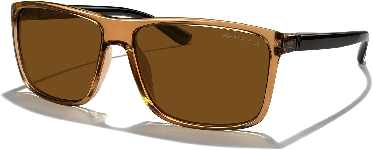 MERRY'S Rectangular Polarized Sports Sunglasses for Men Women Cycling Driving Fishing UV400 Protection S8225
