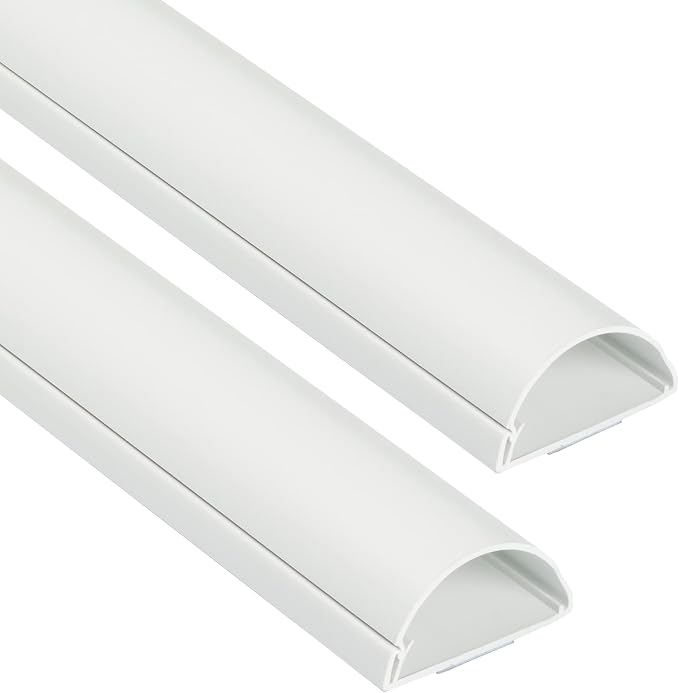 D-Line Half Round Cord Hider, Patented Cable Cover, Hide TV Wall Mount Wires, Raceway for Cords, Decorative Wire Covers, Paintable, Adhesive Cable Concealer, 2X 2in W x 1in H x 39in L, White
