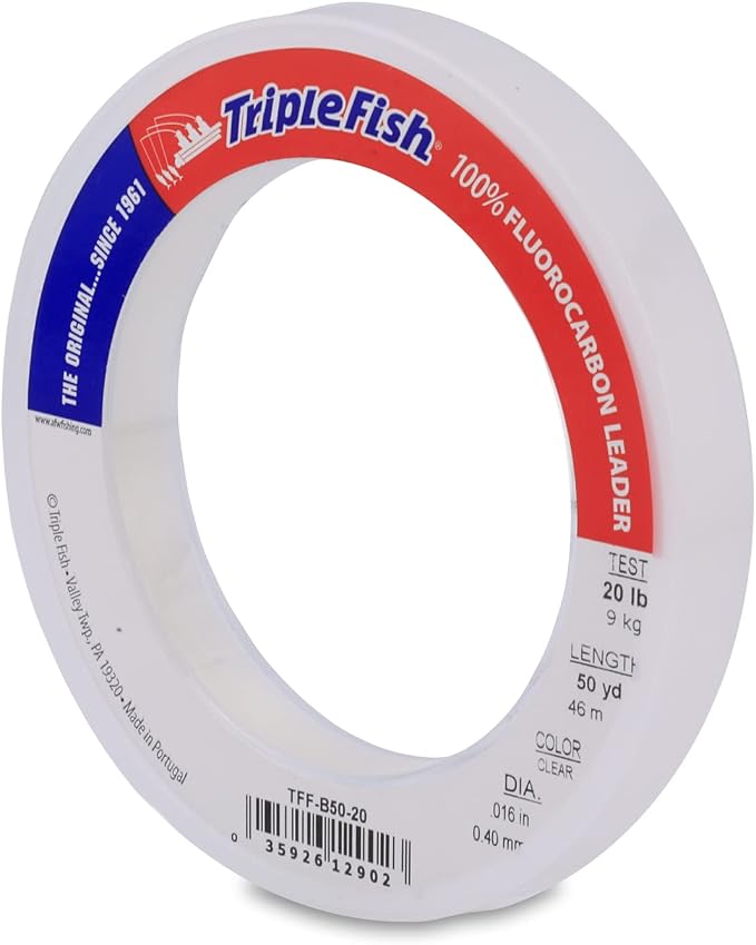 Triple Fish 100% Fluorocarbon Fishing Leader - Clear Invisible Strong and Heavy Duty Highly Abrasion Resistant, Fast Sinking Freshwater & Saltwater
