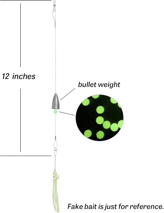 Carolina Rigs for Fishing- 12 Inch Steel Fishing Leaders with Fishing Weight, Pre Rigged Carolina Rigs with Fishing Weight 1/6oz, 1/4oz, 1/2oz, 10 Pcs