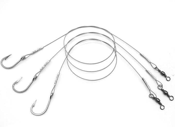 3/0-5/0 Shark Surf Rigs with 20 Inch 49-Strands Steel Leader(120Pound),Deep Sea Hooks for Big Fish