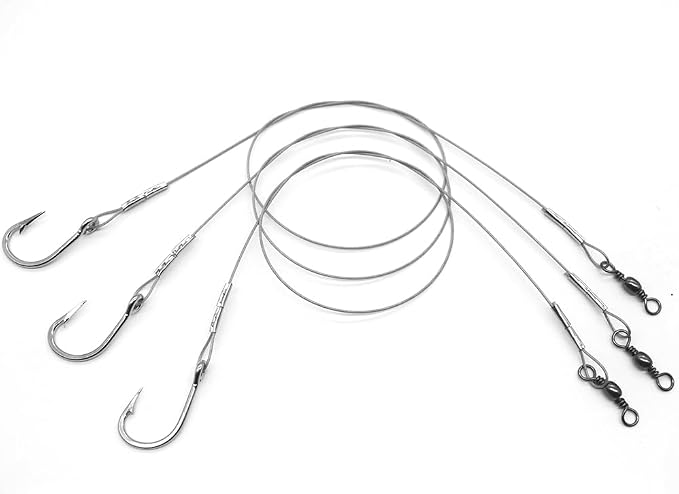 3/0-5/0 Shark Surf Rigs with 20 Inch 49-Strands Steel Leader(120Pound),Deep Sea Hooks for Big Fish