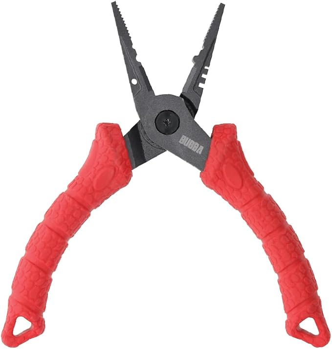 Bubba 6" Forged Fishing Pliers with Crimping Cutouts, Lure Tuning Slots, Hook Pulling Holes, and Corrosion-Resistant Coated Steel, For Fishing