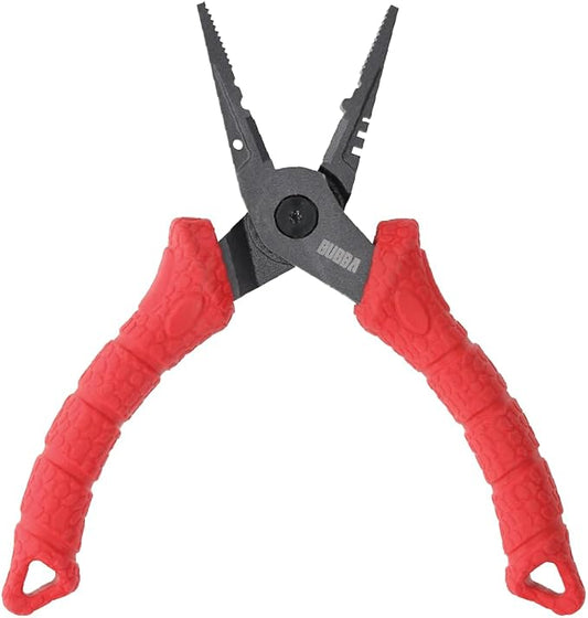 Bubba 6" Forged Fishing Pliers with Crimping Cutouts, Lure Tuning Slots, Hook Pulling Holes, and Corrosion-Resistant Coated Steel, For Fishing