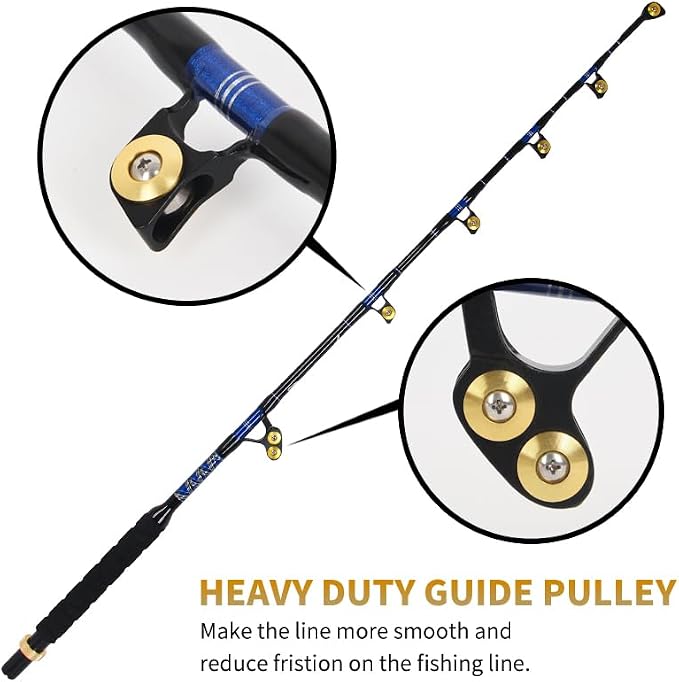 Deep Sea Fishing Rod, Heavy Duty Bent Butt Trolling Rod with Roller Guides,Conventional Fishing Rod