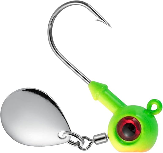 Dr.Fish 10 Pack Underspin Jigs Heads Freshwater Swimbait Ball Jig Bass Walleye Fishing Hooks Colorado Spinner Blade Flat Bottom Stand up
