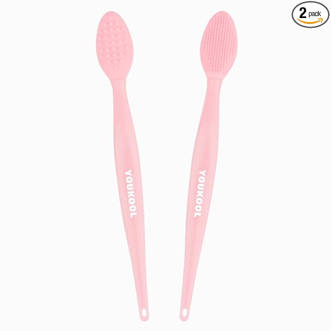 Lip Scrub Brush,Double-Sided Silicone Exfoliating Lip Brush Tool for Smoother and Fuller Lip Appearance,Pink,2pcs