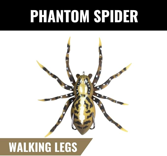 LUNKERHUNT Phantom Spider Lure for Bass Fishing (2.5 Inch) | Topwater Spider Fishing Lure with Natural Walking Action | Soft Hollow Body Weedless Hooks for Trout and Pike
