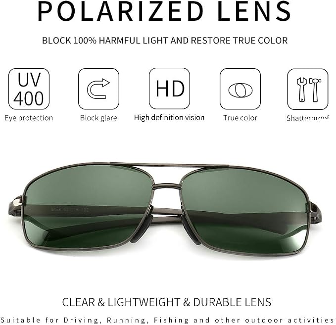 SUNGAIT Ultra Lightweight Rectangular Polarized Sunglasses Men UV400 Protection