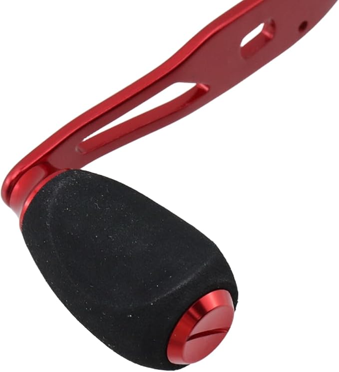 Fishing Reel Handle Red Fishing Baitcasting Handle Rocker Baitcasting Reel Replacement Parts, with EVA Grip Knob and Nut (Red + Black)