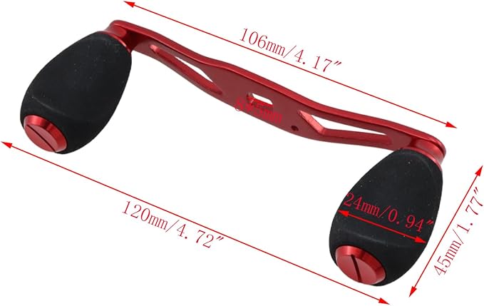 Fishing Reel Handle Red Fishing Baitcasting Handle Rocker Baitcasting Reel Replacement Parts, with EVA Grip Knob and Nut (Red + Black)