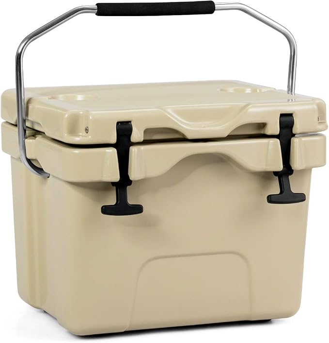 DORTALA 16 Quart Cooler, Heavy Duty Ice Chest with Handle, Drain Plug & 2 Cup Holders, 3-5 Day Ice Retention, Portable Ice Cooler Ideal for Camping, Travel, Fishing &Activities