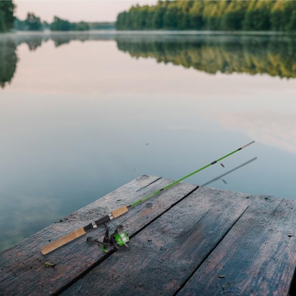 Fishing Rod and Reel Combo - Kettle Series Fiberglass Pole with Spinning Reel, Cork Handle, and Beginners Tackle Kit by Wakeman
