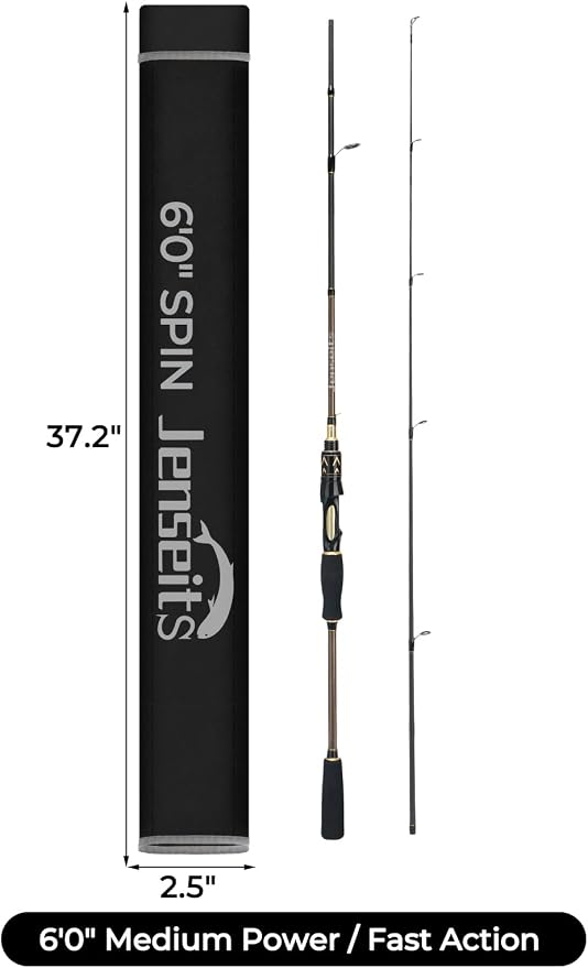 Jenseits Carbon Fiber Fishing Rod Series (6-12 Ft), Spinning & Casting Rods with Stainless Steel Ceramic Guides, Fast Action Fishing Pole for Bass, Trout, Walleye & Surf Fishing
