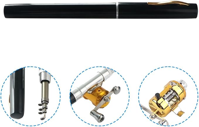 Mini Fishing Rod Reel Combo, Pocket Fish Pole Pen Shape Kit Pockets Size Fishing Rods Portable Telescopic Lightweight Aluminum Alloy Freshwater River Lake Reservoir Saltwater Gift for Man