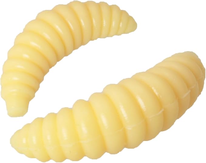 200PCS Fake Worms 20mm Realistic Soft Lures Fishing Plastic Maggots Beige Color Suitable for Lure Fishing Used for Bass and Ice Fishing Maggot Lures
