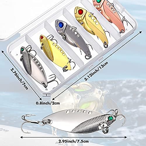 Sumind 10 Pcs Blade Baits Fishing Lures Hard Metal Blade Baits for Walleye Bass Fishing Spinner Spoons Trout Lures for Crappie Saltwater Freshwater, with Storage Box, Assorted Styles