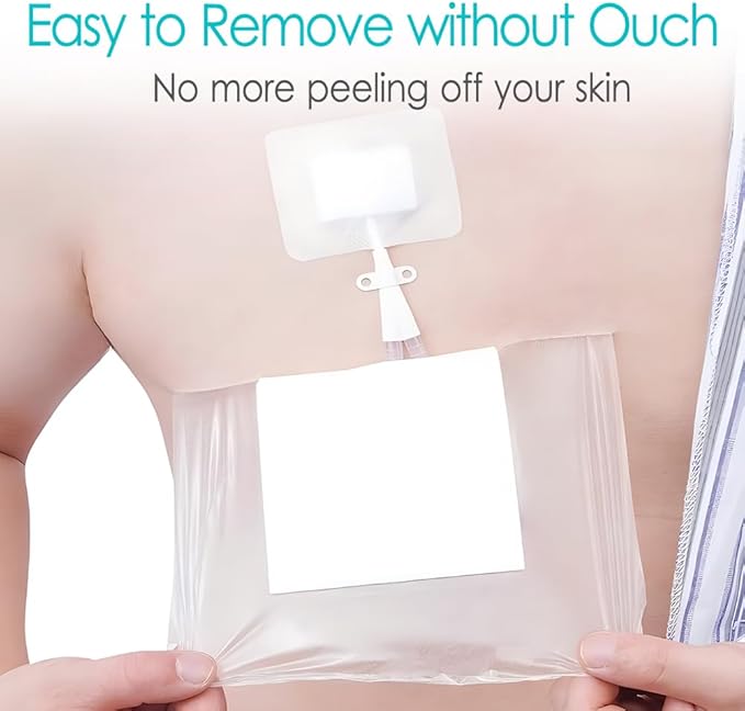 Waterproof Shower Cover Shields Dialysis Port Picc Line Chest Catheter PD Peritoneal Dialysis Chemo Non-Stick Center Pad for Feeding Tube Peg G-Tube Patient Bandage Protector, 10"x10"(Pack of 25)