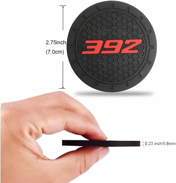 2 Pack SRT 392 Car Cup Holder, Non-Slip Cup Coasters for Dodge Challenger Durango SRT 392 Fashion car Interior Accessories,Decorative Car Cup Mat, Diameter 2.75 Inch